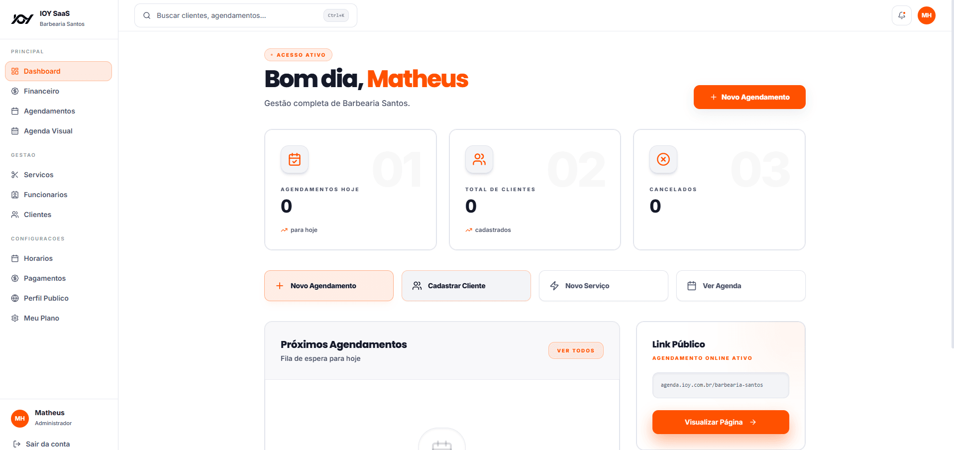 Preview do sistema IOY Agenda